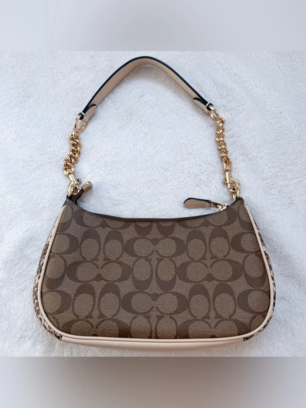 Coach Teri Shoulder Bag CC323 in Signature Canvas/Embossed Snakeskin EUC